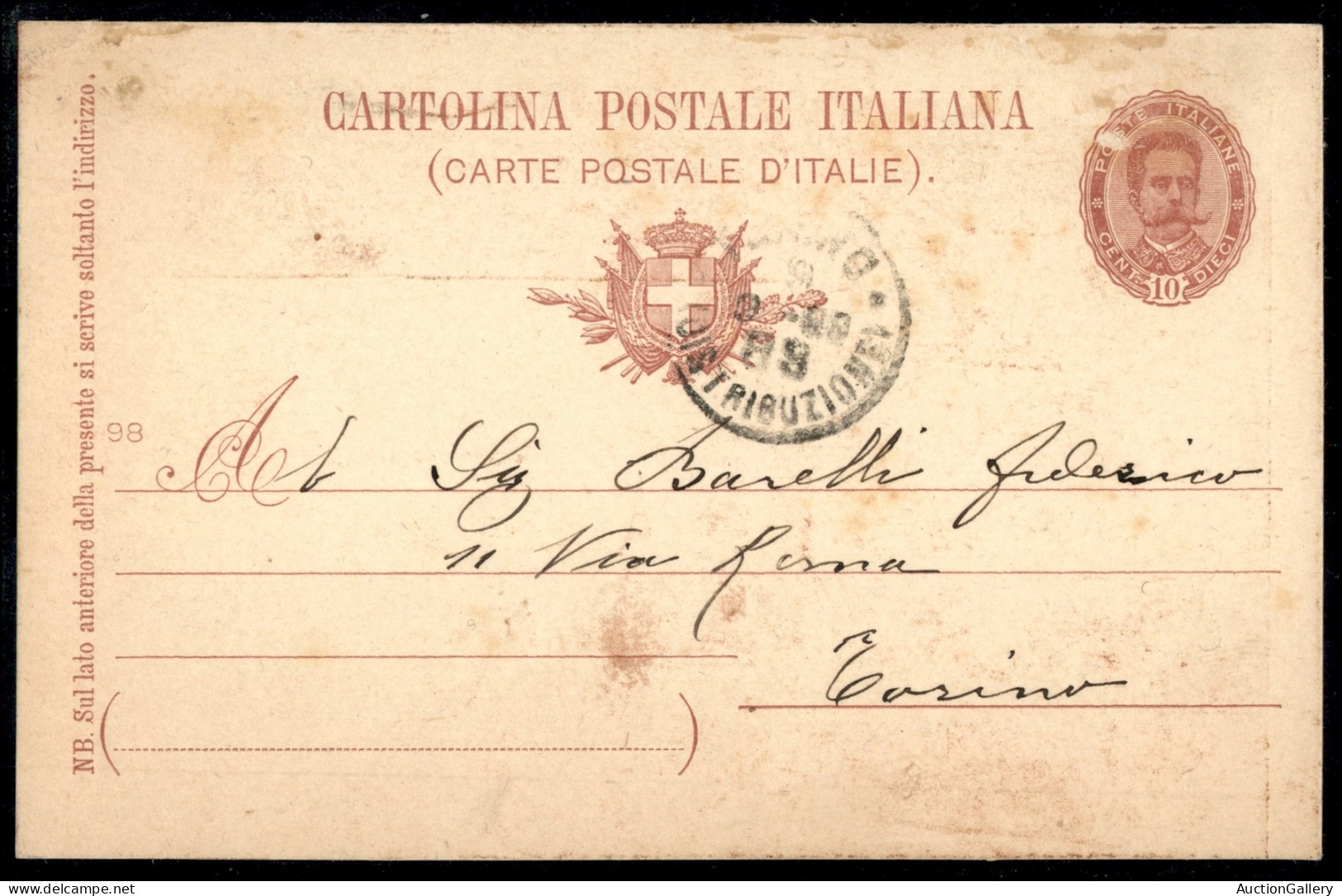 Regno - Umberto I - A Vittorio Emanuele II/Torino 9 Settembre 1899 - Cartolina Postale Da 10 Cent (25) Usata Per Città N - Autres & Non Classés