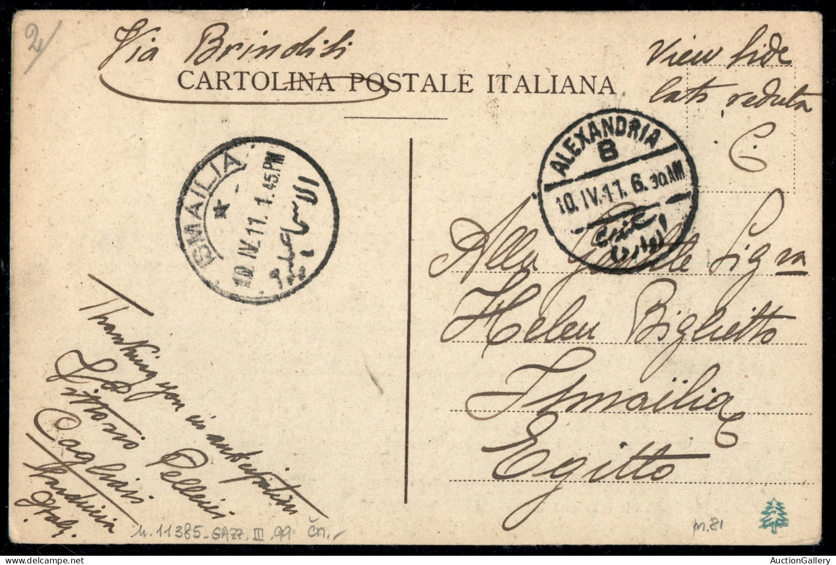 Regno - Vittorio Emanuele III - Cartolina Per Ismaila Via Alessandria  D'Egitto Affrancata Al Verso Con 5 Cent Leoni Ver - Other & Unclassified