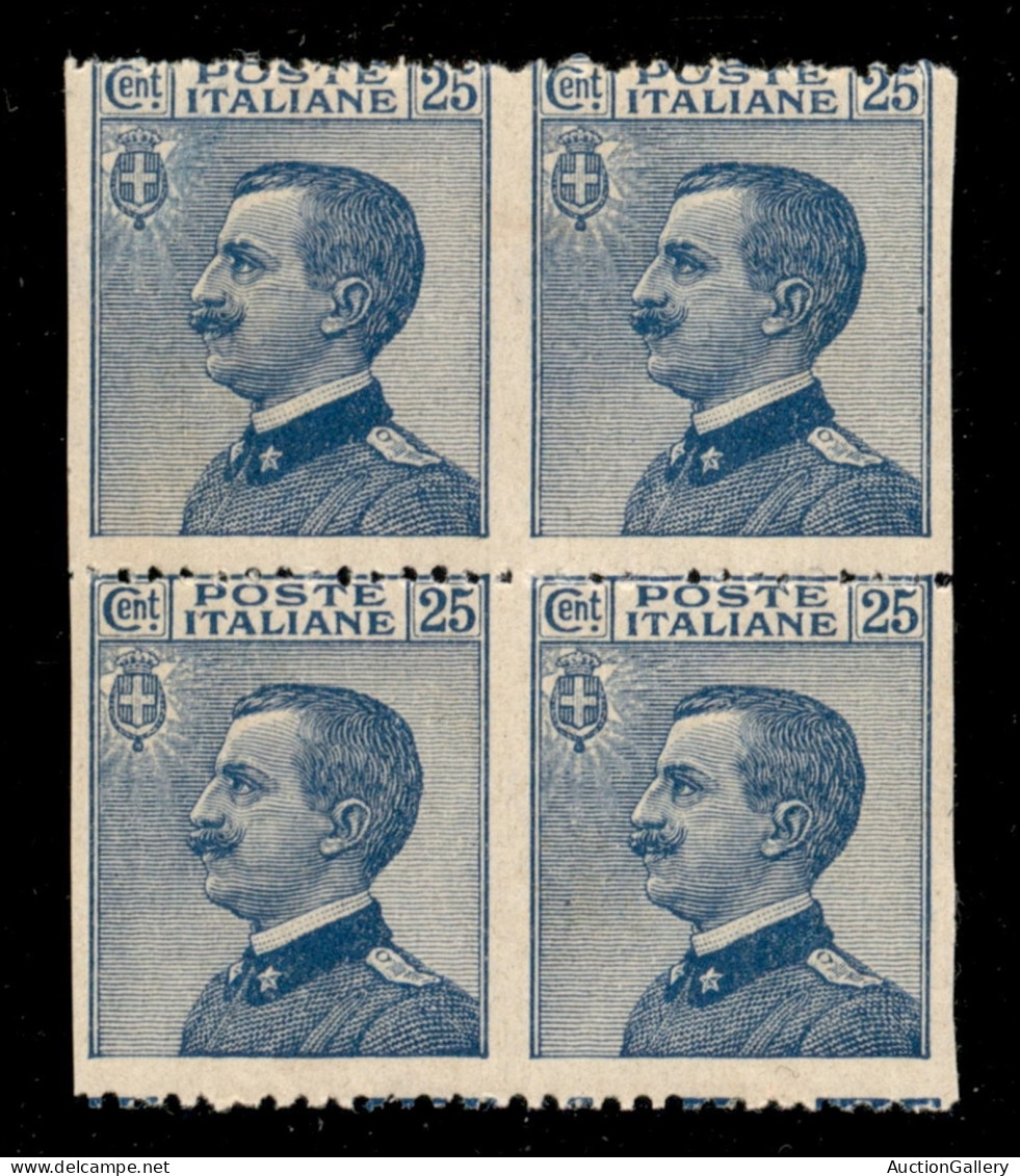 Regno - Vittorio Emanuele III - 1908 - 25 Cent Michetti (83f) - Quartina Non Dentellata Verticalmente - Gomma Integra -  - Altri & Non Classificati