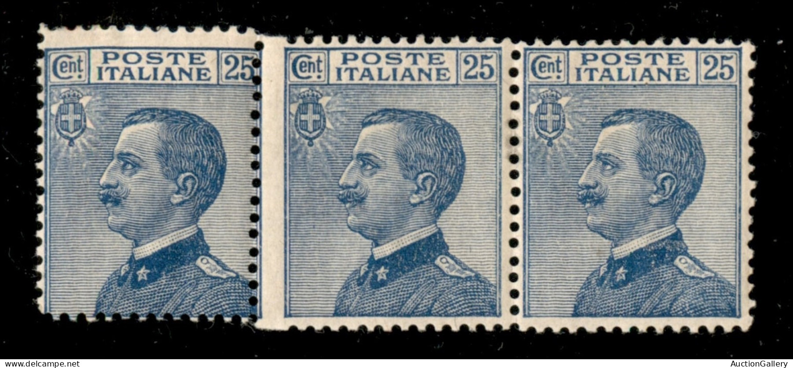 Regno - Vittorio Emanuele III - 1908 - 25 Cent Michetti (83lb + Varietà) - Striscia Orizzontale Di Tre - Pezzo Di Destra - Otros & Sin Clasificación