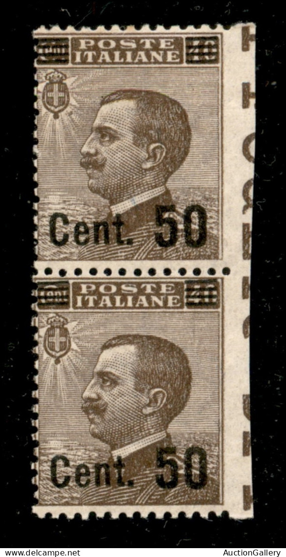 Regno - Vittorio Emanuele III - 1923 - 50 Cent Su 40 Michetti (139w) - Coppia Verticale Bordo Di Foglio Non Dentellata A - Other & Unclassified