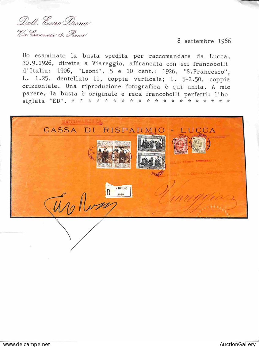 Regno - Vittorio Emanuele III - Busta Raccomandata Viaggiata Da Lucca 30.9.26 Con Coppie Del 1,25 Lire E 5 Lire S. Franc - Autres & Non Classés