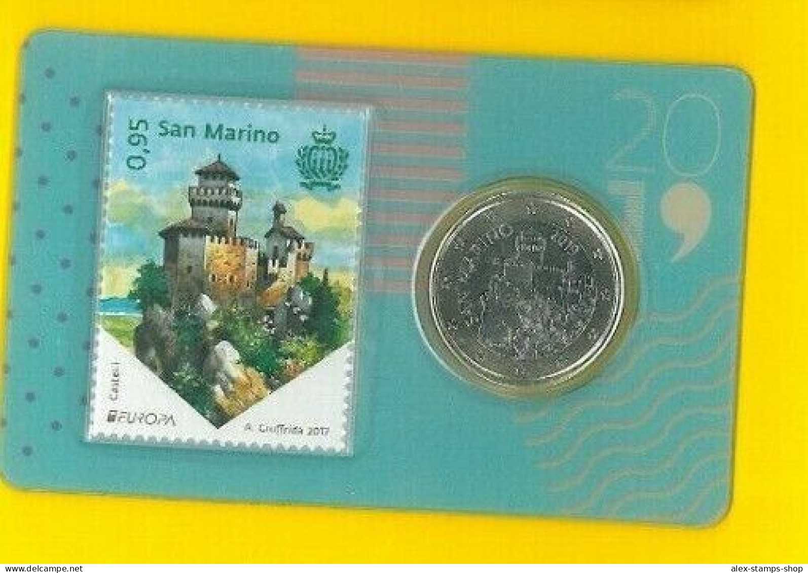 SAN MARINO 2019 STAMP AND COIN CARD N.03 - 2019 FRANCOBOLLO + MONETA 1 EURO - Unused Stamps