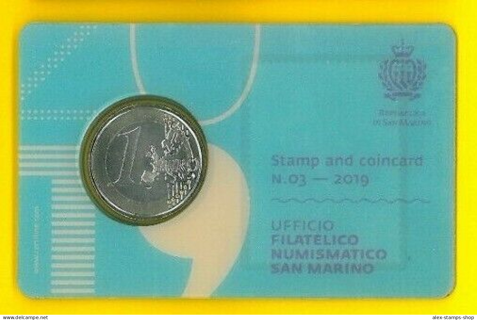 SAN MARINO 2019 STAMP AND COIN CARD N.03 - 2019 FRANCOBOLLO + MONETA 1 EURO - Ongebruikt