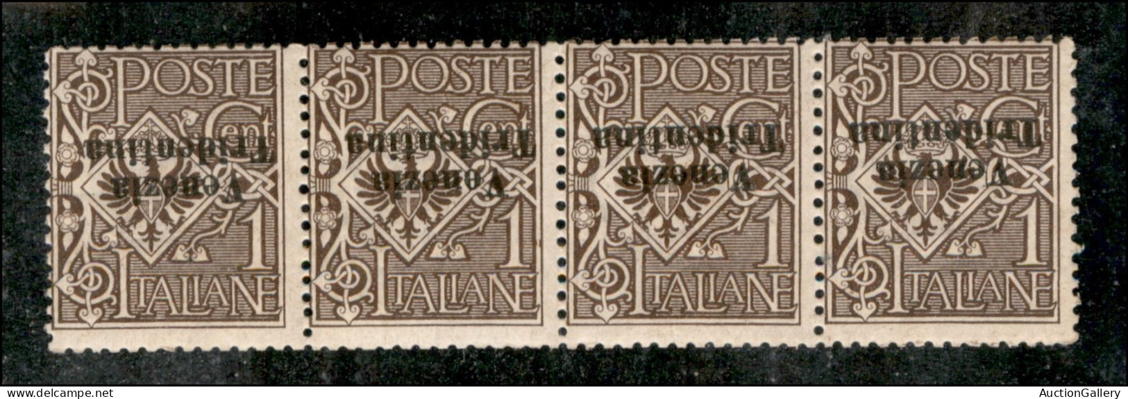 Occupazioni I Guerra Mondiale - Trentino-Alto Adige - 1918 - Striscia Di Quattro Del 1 Cent (19aa) Con Soprastampa Capov - Andere & Zonder Classificatie