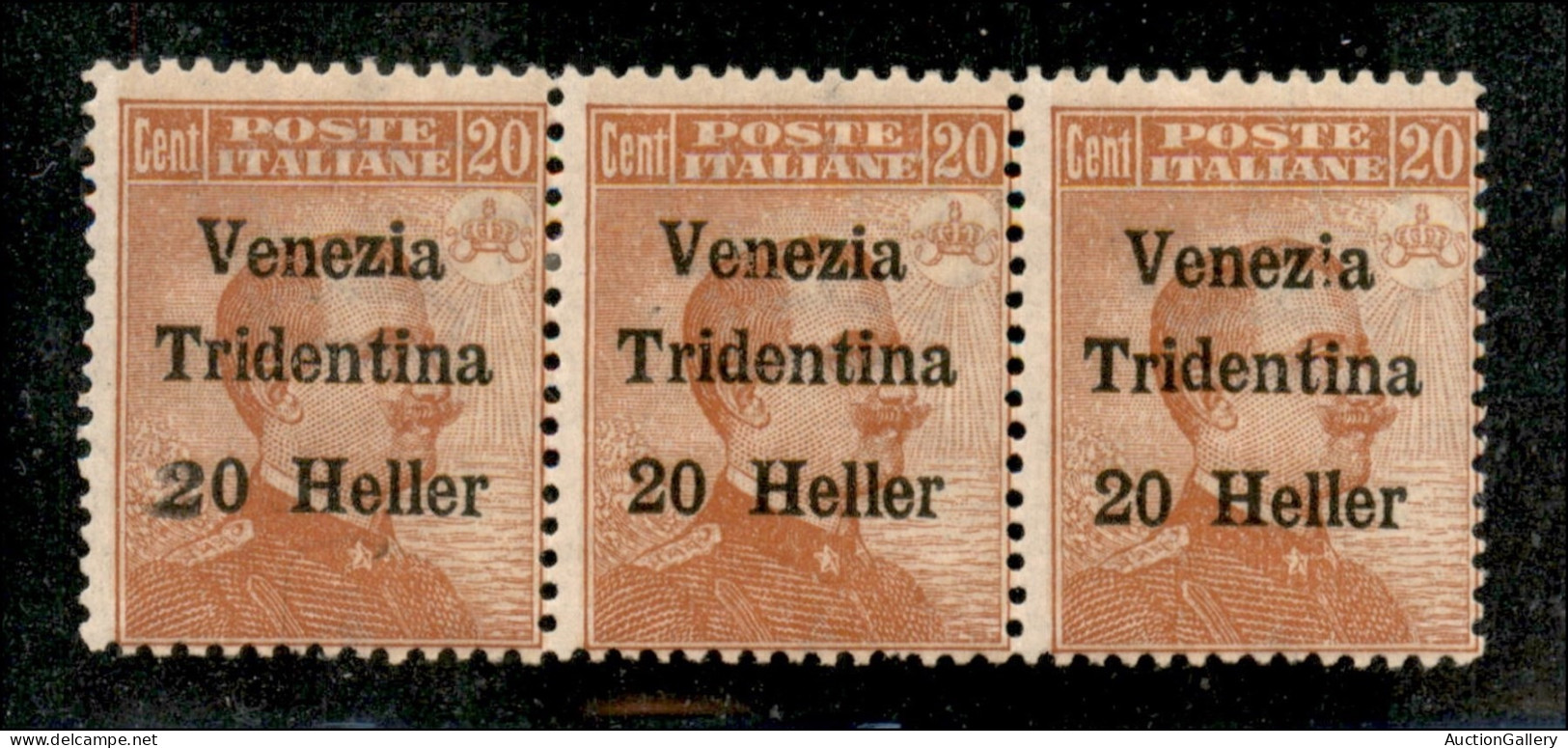 Occupazioni I Guerra Mondiale - Trentino-Alto Adige - 1918 - Striscia Di Tre Del 20 Heller Su 20 Cent (30e + 30) Con 2 S - Andere & Zonder Classificatie