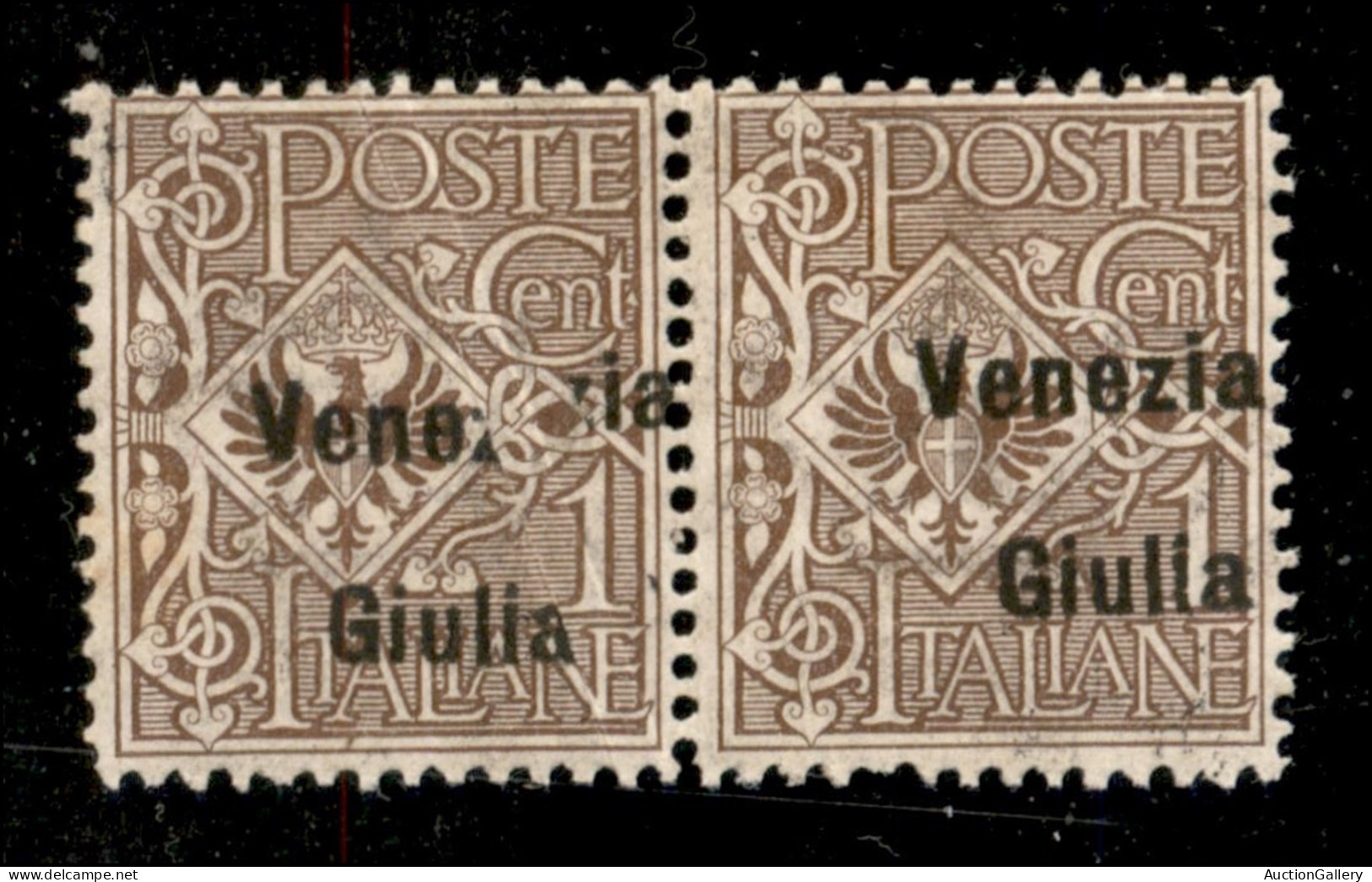 Occupazioni I Guerra Mondiale - Venezia Giulia - 1919 - Coppia Del 1 Cent (19) Con Parte Di Soprastampa Spostata Per Pie - Autres & Non Classés