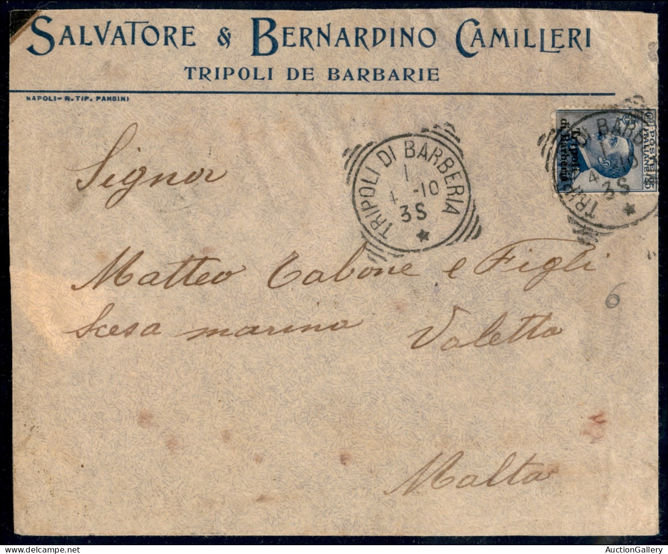 Uffici Postali All'Estero - Levante - Tripoli Di Barberia - 25 Cent (6) Su Busta Per Malta Del 1.4.10 - Autres & Non Classés