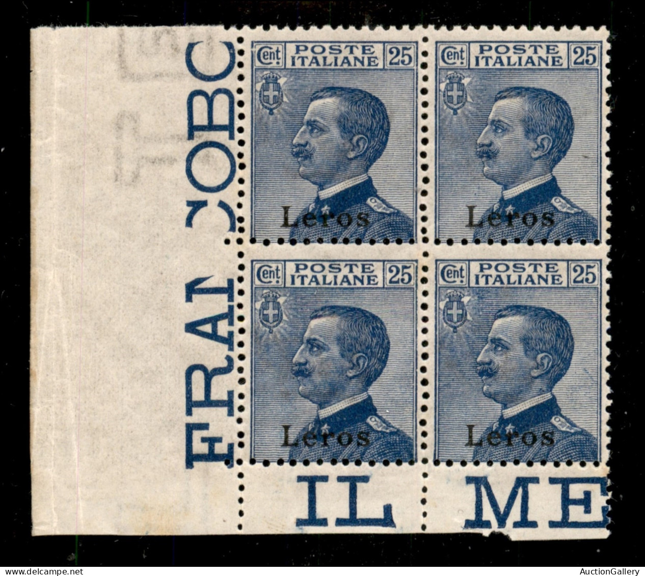 Colonie - Egeo - Lero - 1912 - 25 Cent (5) - Quartina Angolare (pos. 81/82) - Gomma Integra - Autres & Non Classés