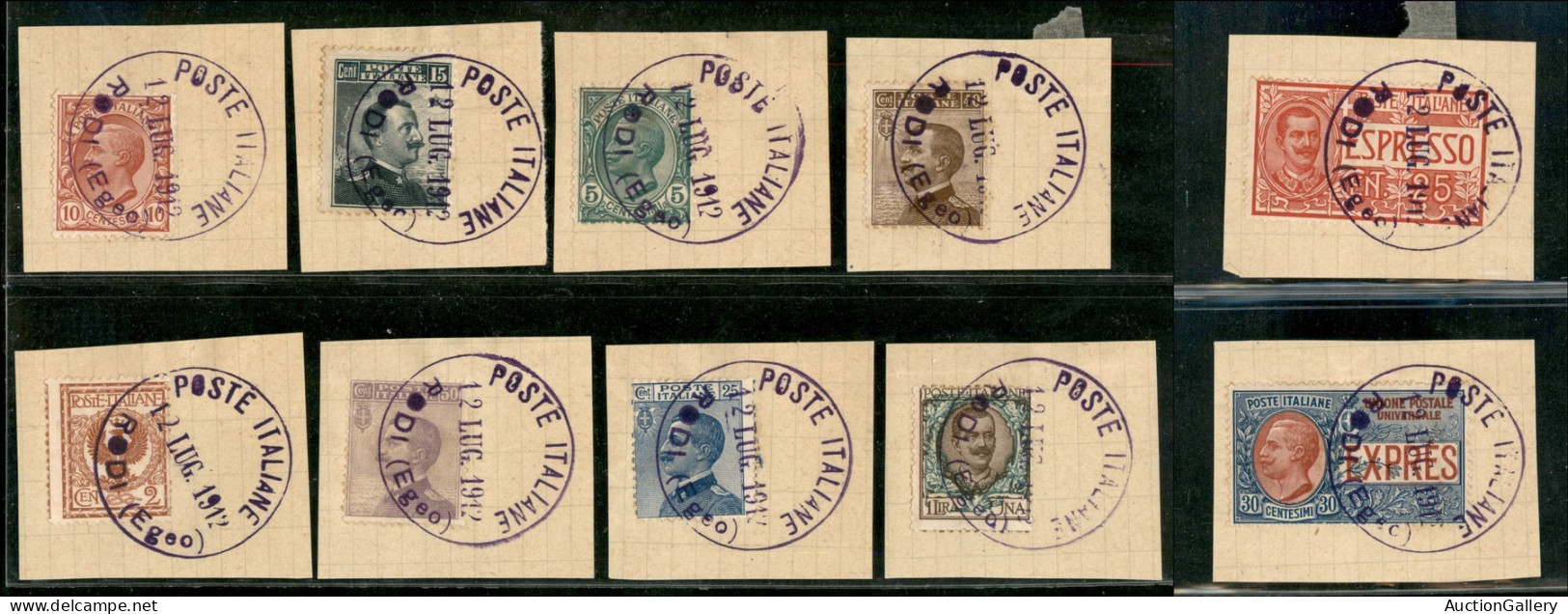 Colonie - Egeo - Rodi - Rodi 12 Lug. 1912 (viola) - 10 Valori Diversi Di Regno Usati Su Altrettanti Frammenti - Altri & Non Classificati