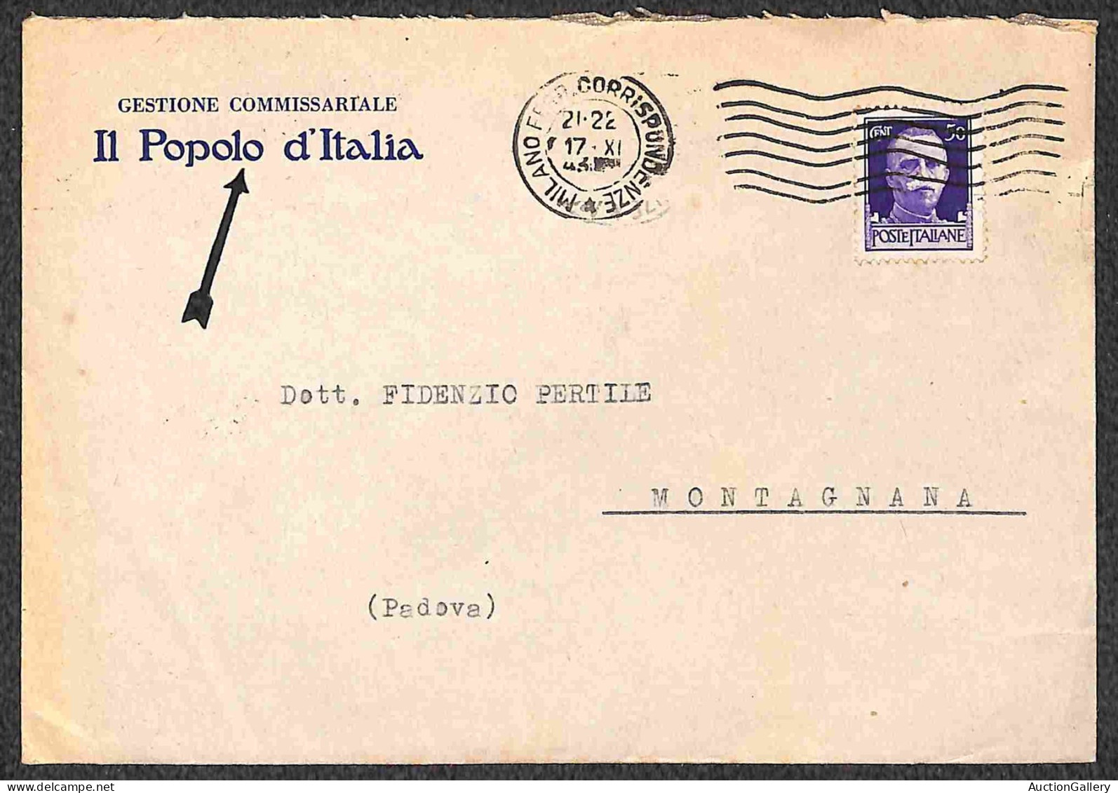 RSI - RSI - Pertile Fidenzio - Cencio - 1943/1944 - Sei corrispondenze espresso del periodo da Milano per Padova/Montagn