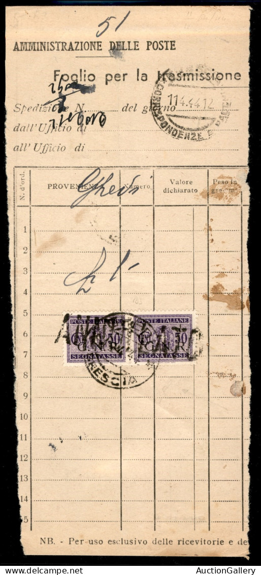 RSI - G.N.R. Brescia - Coppia Del 50 Cent (53/I) Su Ricevuta Cumulativa Da Ghedi Del 12.4.44 - Sonstige & Ohne Zuordnung