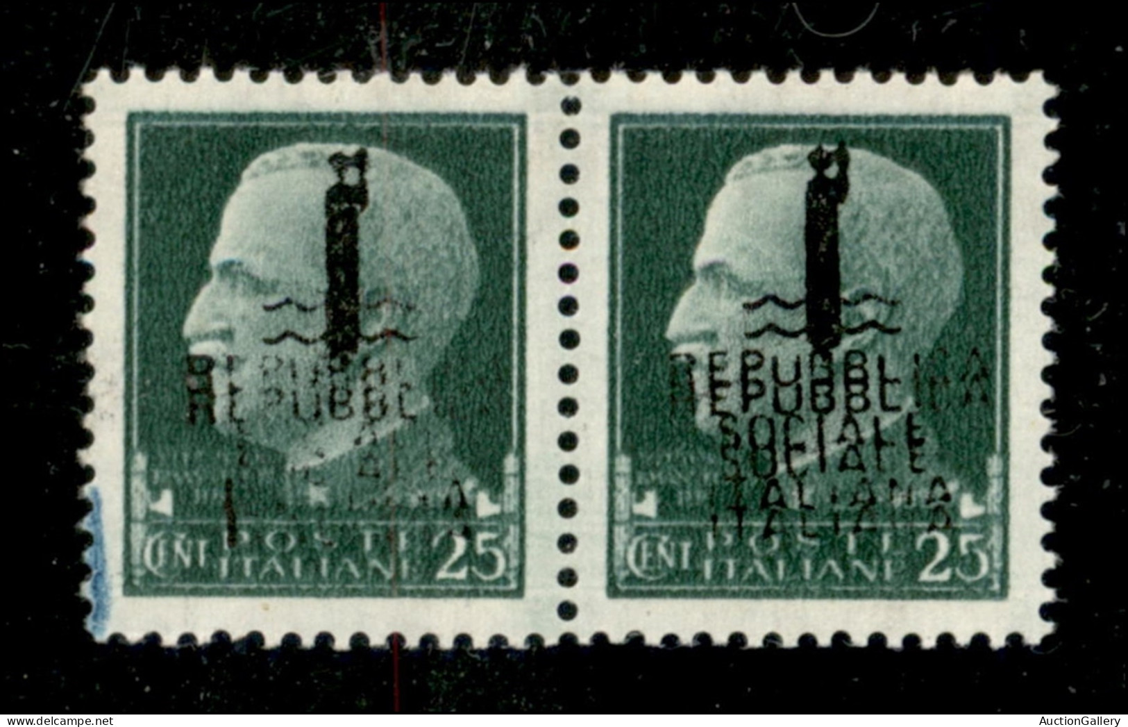 RSI - Provvisori - 1944 - Coppia Del 25 Cent (491 Varietà) Con Doppia Soprastampa Incompleta/evanescente - Non Catalogat - Sonstige & Ohne Zuordnung