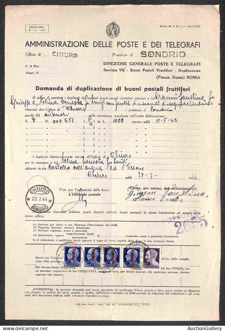 RSI - Provvisori - Quattro 1,25 Lire (495) + Complementare (252A) Su Intera Domanda Di Duplicazione - Chiuro/Sondrio 28. - Andere & Zonder Classificatie