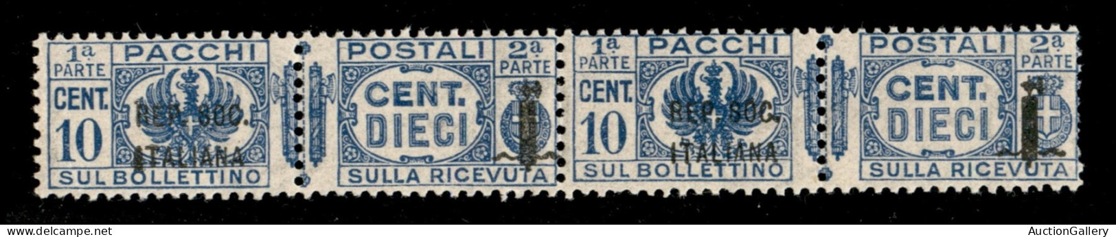 RSI - Definitivi - 1944 - 10 Cent Pacchi Postali (37+37a) -coppia Orizzontale - Pezzo Di Destra Con Soprastampa Di 36 Mm - Sonstige & Ohne Zuordnung