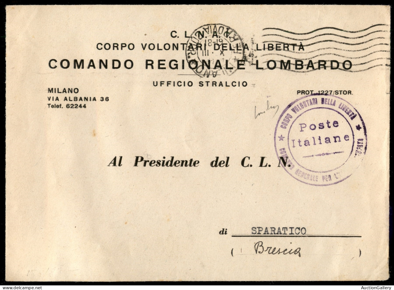 C.L.N. - C.L.N. - 1945 - Comitato di Liberazione Nazionale - insieme di 6 documenti (raccomandate ricevute e buste) del 