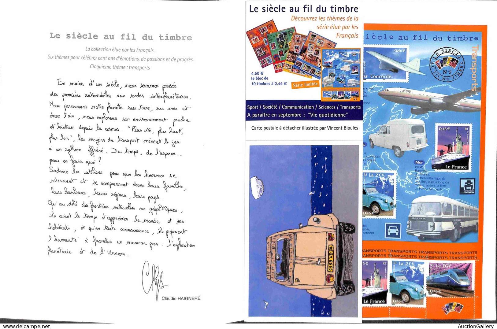 EUROPA - FRANCIA - 2001/2002 - Le Siecle au Fil du Timbre (n. 3 + 4 + 5 + 6) - insieme di 4 folder con i 4 minifogli del