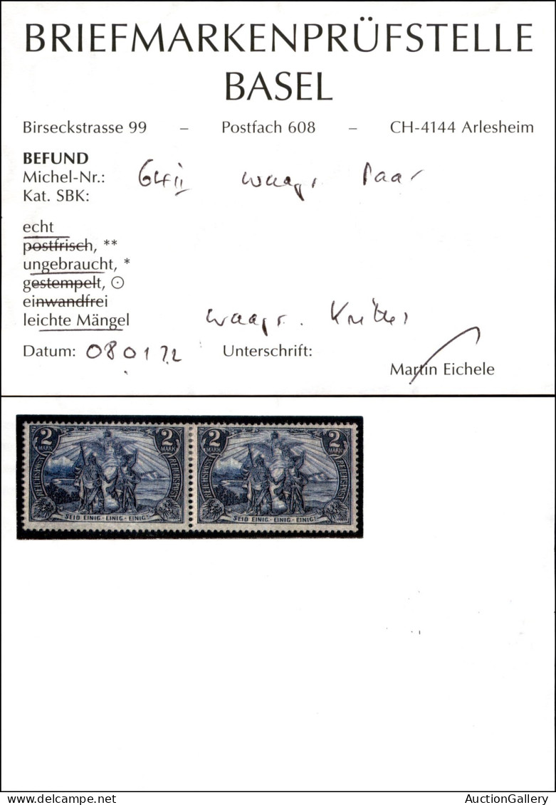 EUROPA - GERMANIA - 1900 - Coppia Del 2 Marchi (64/II) - Gomma Originale - Cert. Eichele - Sonstige & Ohne Zuordnung