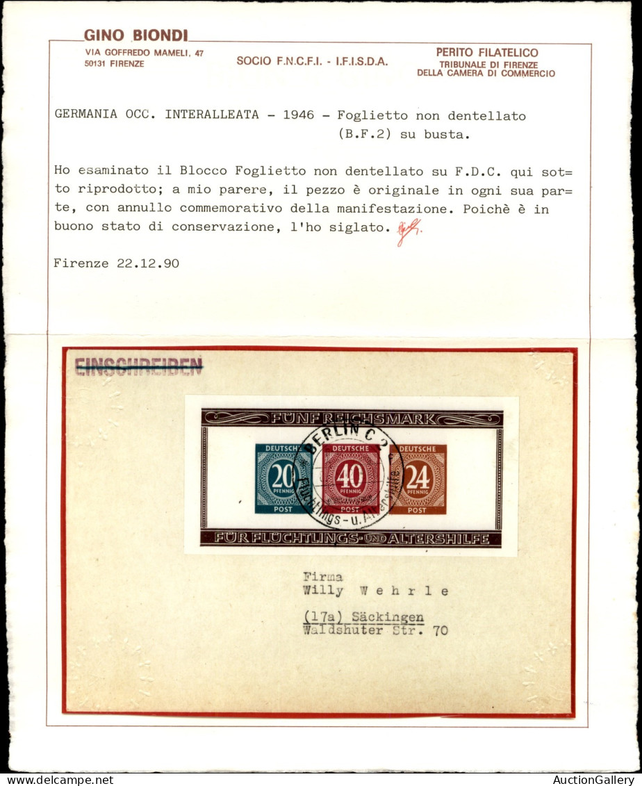 EUROPA - GERMANIA - Foglietti Mostra Filatelica (Block 12A+12B) Su Due Buste - Berlino 15.12.46 - Cert Biondi (600) - Sonstige & Ohne Zuordnung