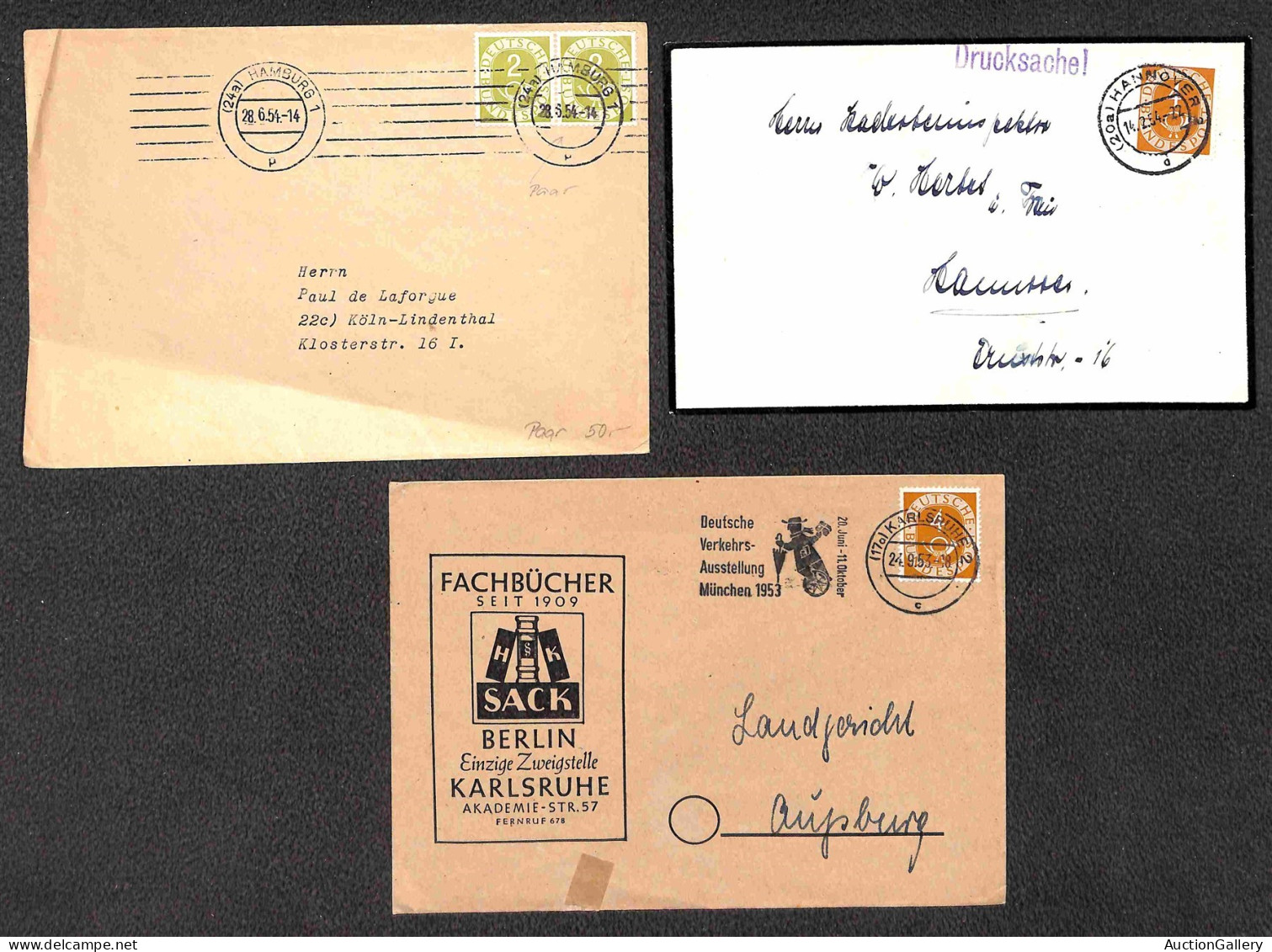 EUROPA - GERMANIA - 1952/1954 - Corno Di Posta - Insieme Di 17 Oggetti Postali Con Diverse Affrancature Dell'emissione - - Autres & Non Classés