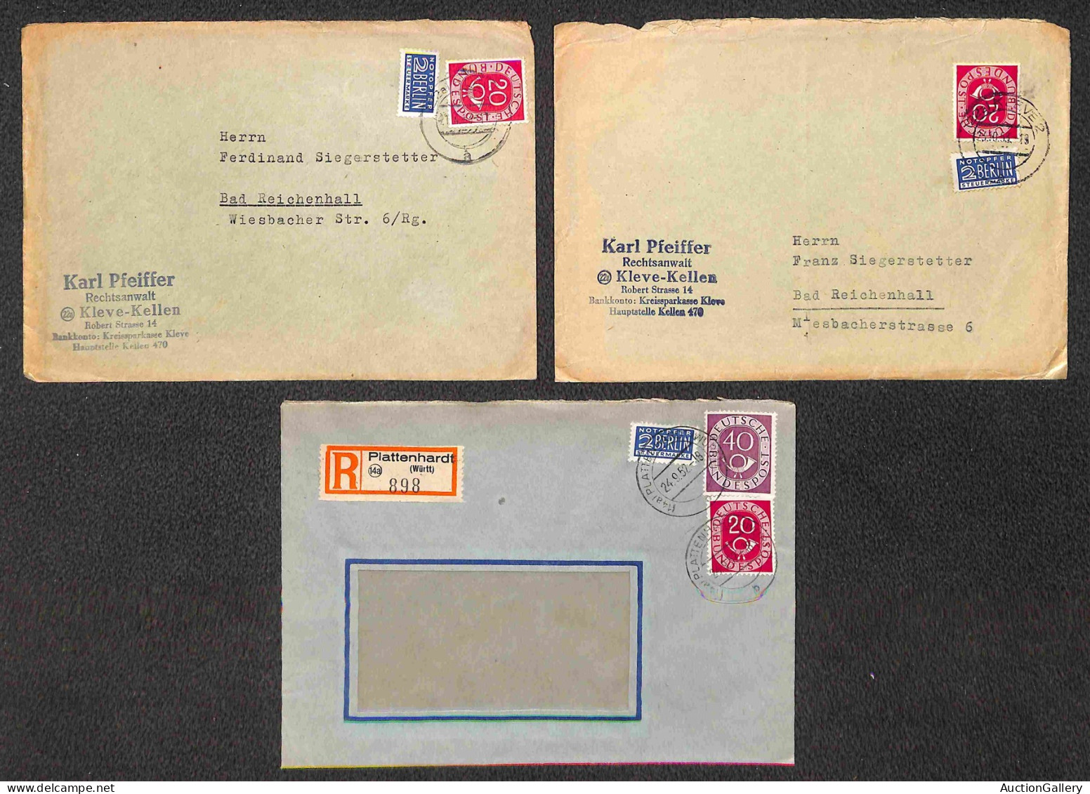 EUROPA - GERMANIA - 1952/1954 - Corno di Posta - insieme di 17 oggetti postali con diverse affrancature dell'emissione -