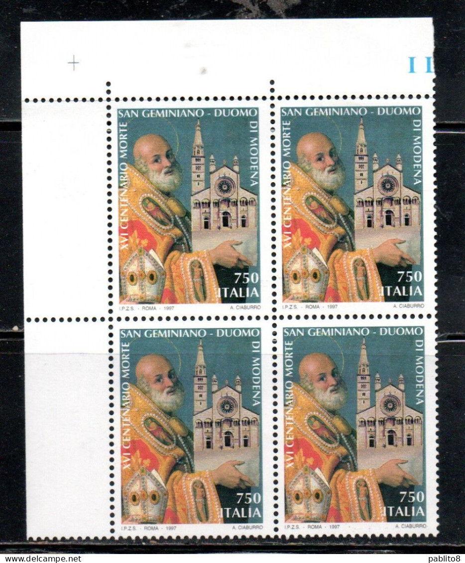 ITALIA REPUBBLICA ITALY REPUBLIC 1997 PATRIMONIO ARTISTICO E CULTURALE DUOMO DI MODENA SAN GEMINIANO QUARTINA ANGOLO MNH - 1991-00: Mint/hinged