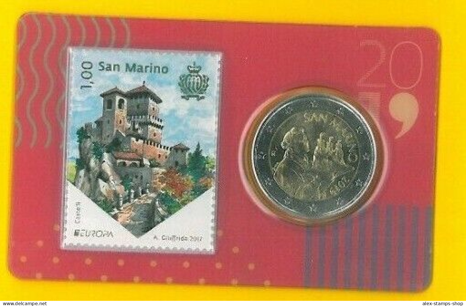 SAN MARINO 2019 STAMP AND COIN CARD N.04 - 2019 FRANCOBOLLO + MONETA 2 EURO - Unused Stamps