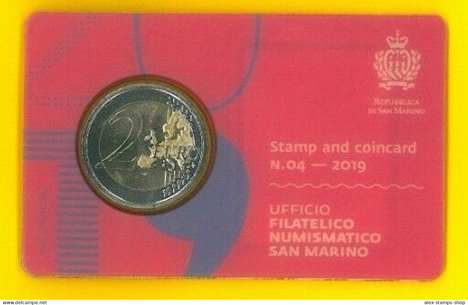 SAN MARINO 2019 STAMP AND COIN CARD N.04 - 2019 FRANCOBOLLO + MONETA 2 EURO - Nuovi