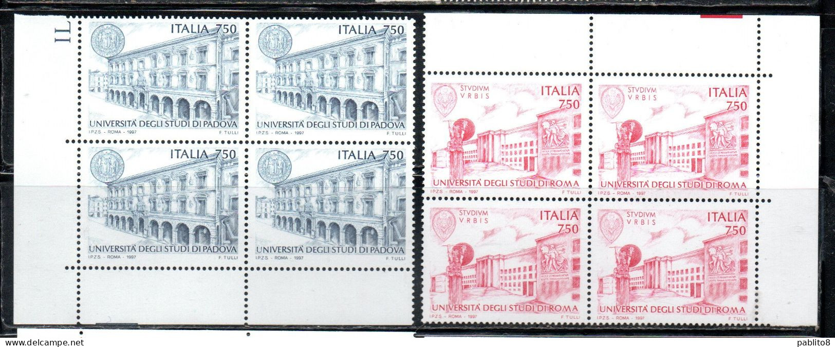 REPUBBLICA ITALY REPUBLIC 1997 SCUOLE D'ITALIA UNIVERSITA' DI PADOVA E LA SAPIENZA DI ROMA QUARTINA ANGOLO FOGLIO MNH - 1991-00: Mint/hinged