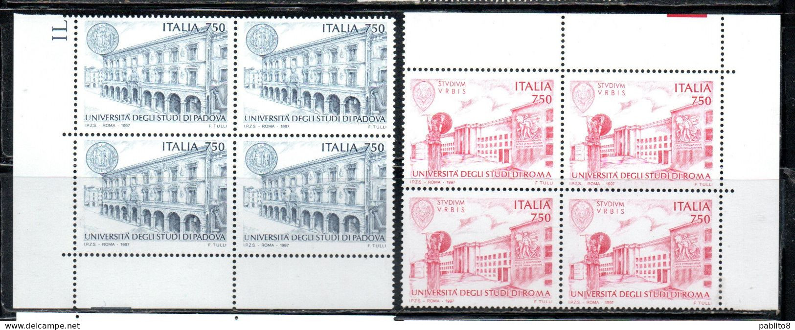 REPUBBLICA ITALY REPUBLIC 1997 SCUOLE D'ITALIA UNIVERSITA' DI PADOVA E LA SAPIENZA DI ROMA QUARTINA ANGOLO FOGLIO MNH - 1991-00:  Nuovi