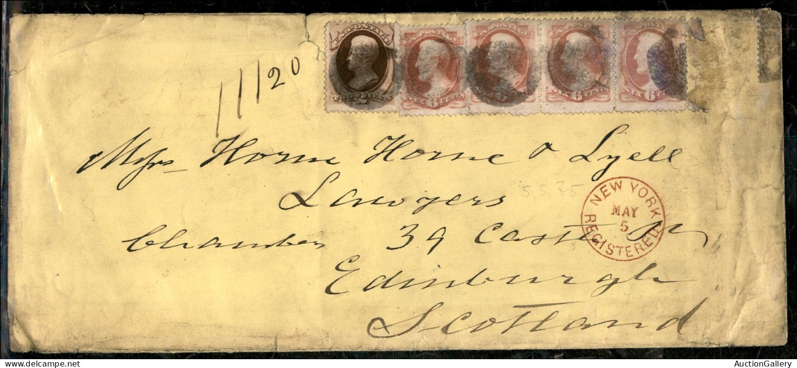 OLTREMARE - STATI UNITI D'AMERICA - Busta Da New York A Edimburgo Del 5.5.1875 Con Affrancatura Multipla (37+ Quattro 39 - Andere & Zonder Classificatie