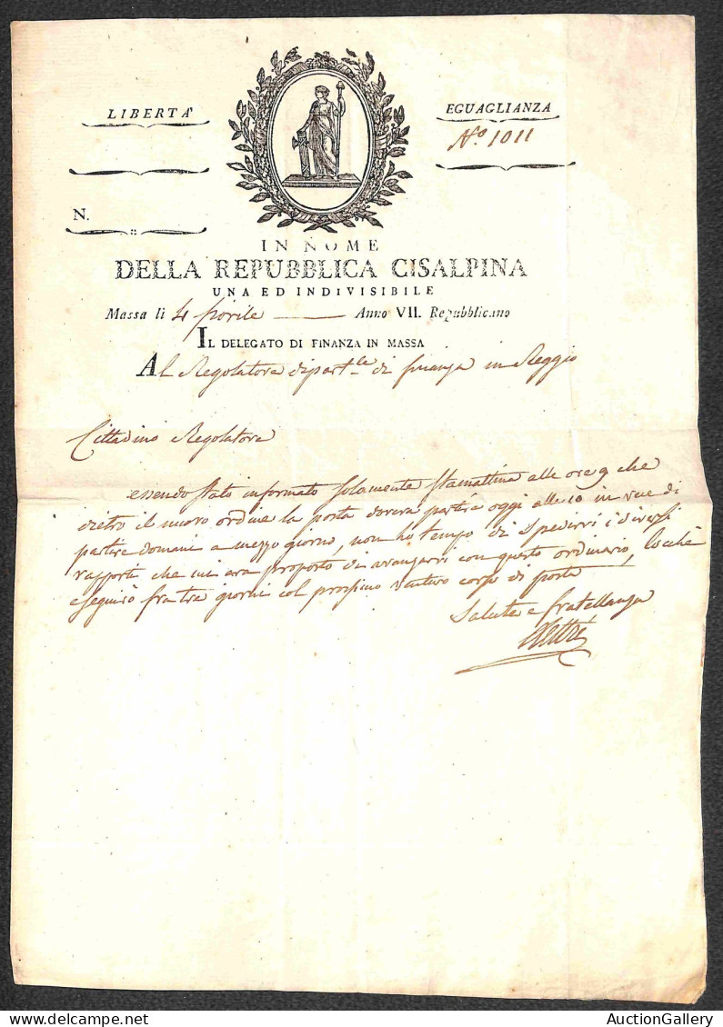 Prefilateliche - Prefilateliche - In Nome Della Repubblica Cisalpina - Massa 4 Fiorile Anno VII - Lettera Per Reggio Con - Autres & Non Classés