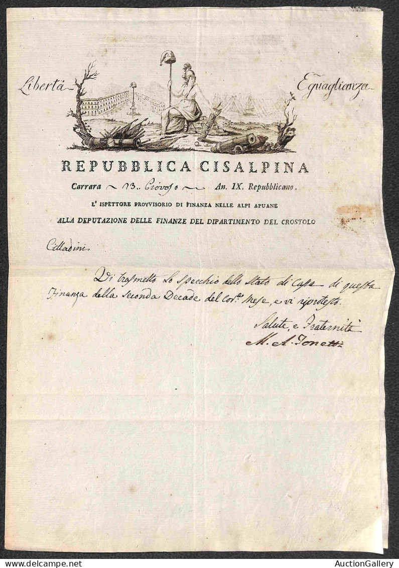 Prefilateliche - Prefilateliche - Repubblica Cisalpina - Carrara 13 Piovoso Anno IX - Lettera Con En Tete A Stampa - Andere & Zonder Classificatie