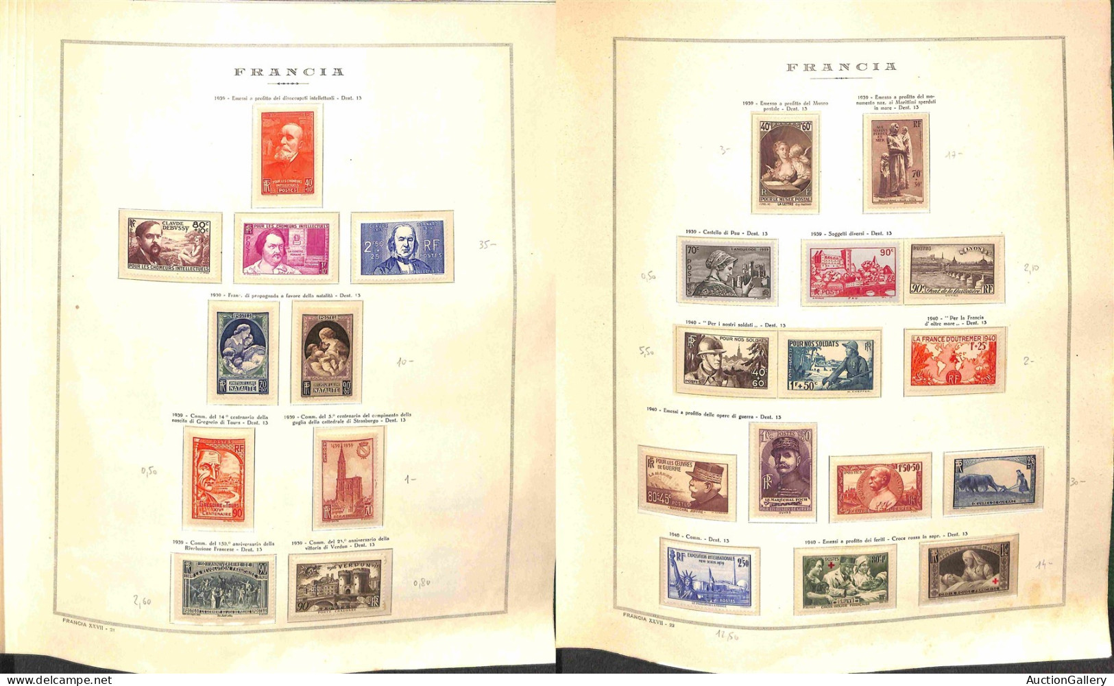 Lotti e Collezioni - Europa e Oltremare - FRANCIA - 1914/1961 - Collezione di valori e serie complete del periodo montat