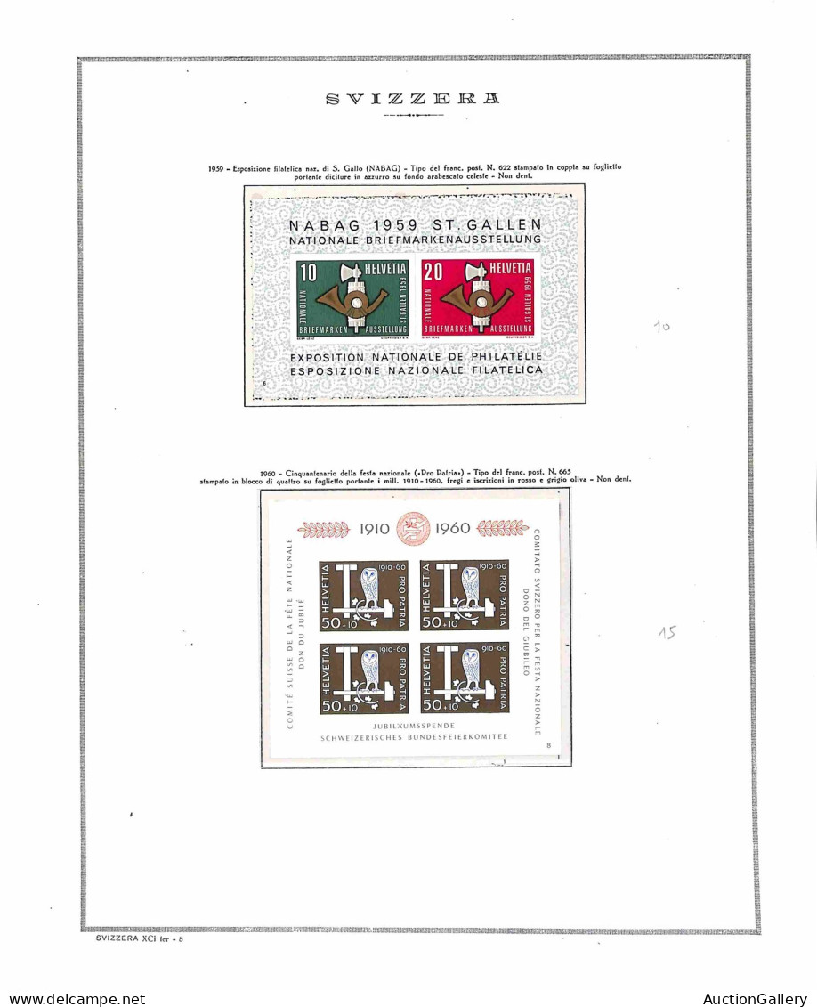 Lotti e Collezioni - Europa e Oltremare - SVIZZERA . 1936/1974 - Collezione di 18 foglietti del periodo montati in fogli