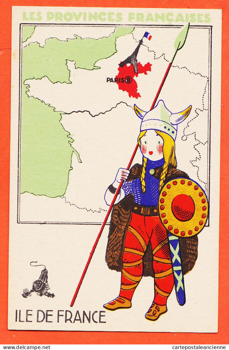 16405 / ILE De FRANCE Provinces Francaises Contour Géographique Hugues CAPET 1940s Edition Spéciale Produits LION NOIR - Landkarten