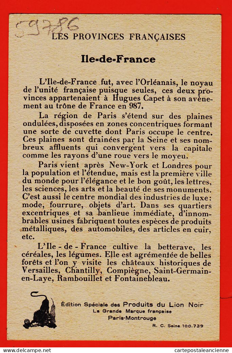 16405 / ILE De FRANCE Provinces Francaises Contour Géographique Hugues CAPET 1940s Edition Spéciale Produits LION NOIR - Carte Geografiche