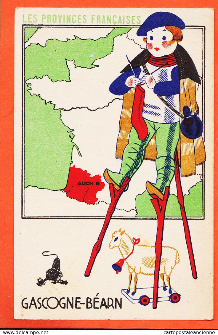 16406 / GASCOGNE-BEARN Provinces Francaises Contour Géographique Echasse 1940s Edition Spéciale Produits LION NOIR - Carte Geografiche