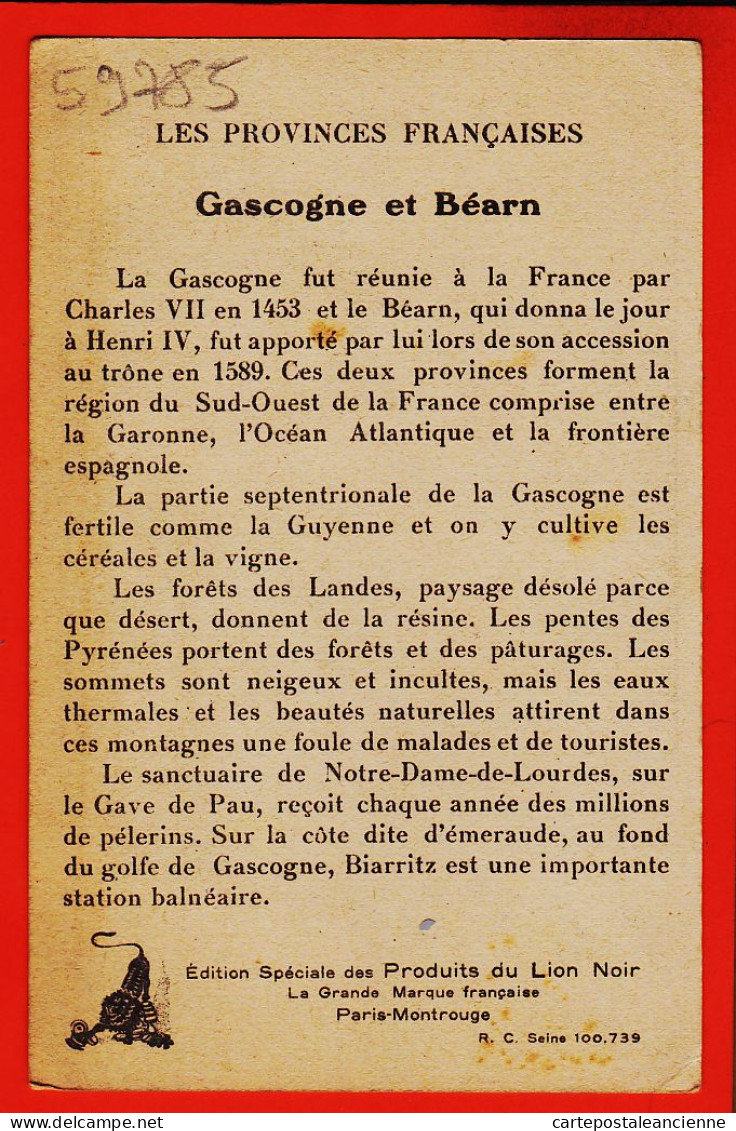 16406 / GASCOGNE-BEARN Provinces Francaises Contour Géographique Echasse 1940s Edition Spéciale Produits LION NOIR - Carte Geografiche