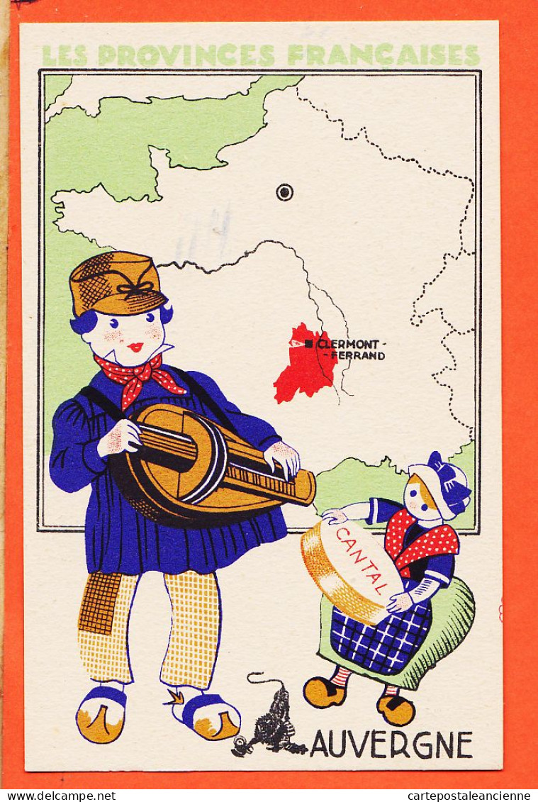 16408 / AUVERGNE Provinces Francaises Contour Géographique CLERMONT-FERRAND 1940s Edition Spéciale Produits LION NOIR - Landkarten