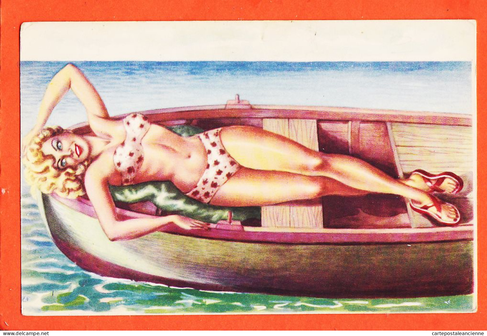 16479 / PIN-UP Blonde Baigneuse Allongée En Bikini Barque Illust Non Signée Louis CARRIERE ? 1950s J.G 602/2 Pin-Ups - Pin-Ups