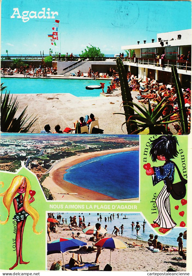 16003 / Lot 2 CP AGADIR Piscine CLUB MEDITERANEE Plage Vue Panoramique 1980s Maroc Morocco Marokko Marruecos Marroco - Agadir