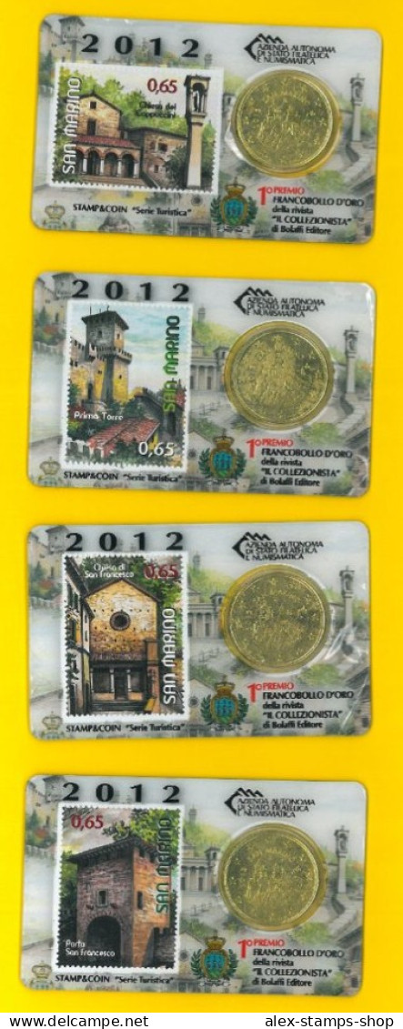 SAN MARINO 2012 STAMP AND COIN CARD N.4 - 2012 FRANCOBOLLI + MONETE - Unused Stamps
