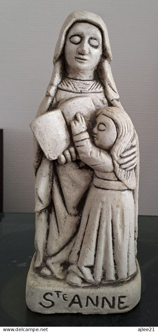 Statue Sainte Anne Et Sainte Vierge Marie. Pierre Reconstituée. - Arte Religiosa