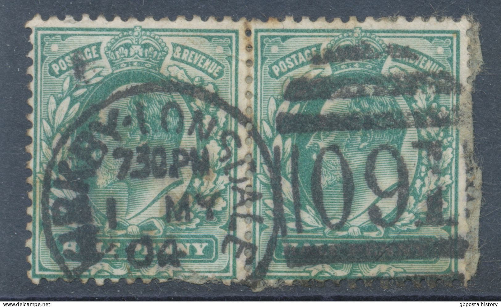 GB EVII ½d Blue-green (pair) VFU With Duplex „KIRKBY-LONSDALE / 091“, Westmorland (3VOD, Time In Full 7.30.PM), 1.5.1904 - Used Stamps