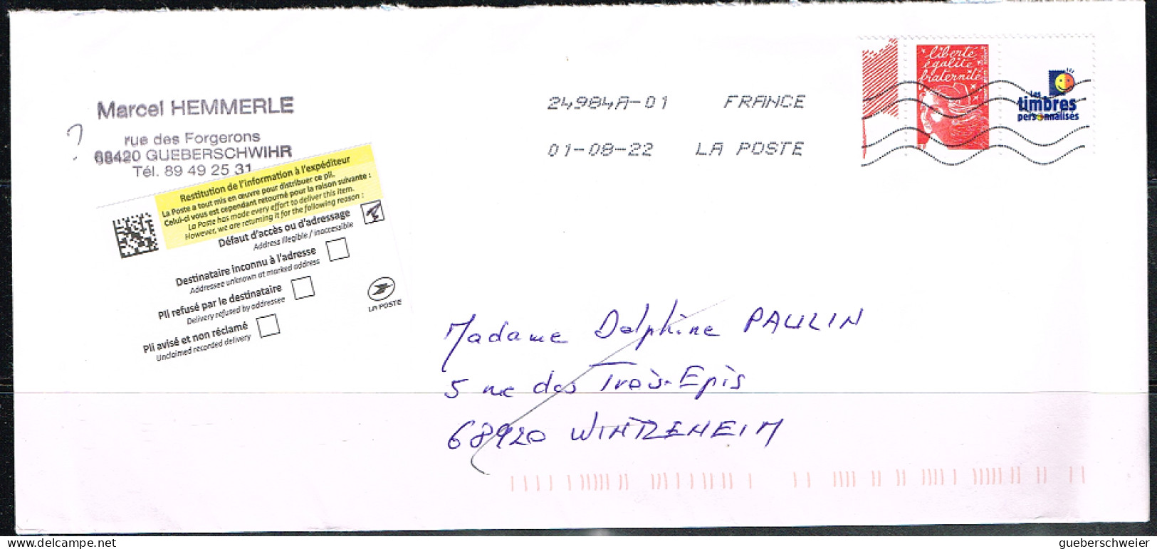 L-DIV 106 - FRANCE Personnalisé N° 3587A Sur Lettre - Lettres & Documents