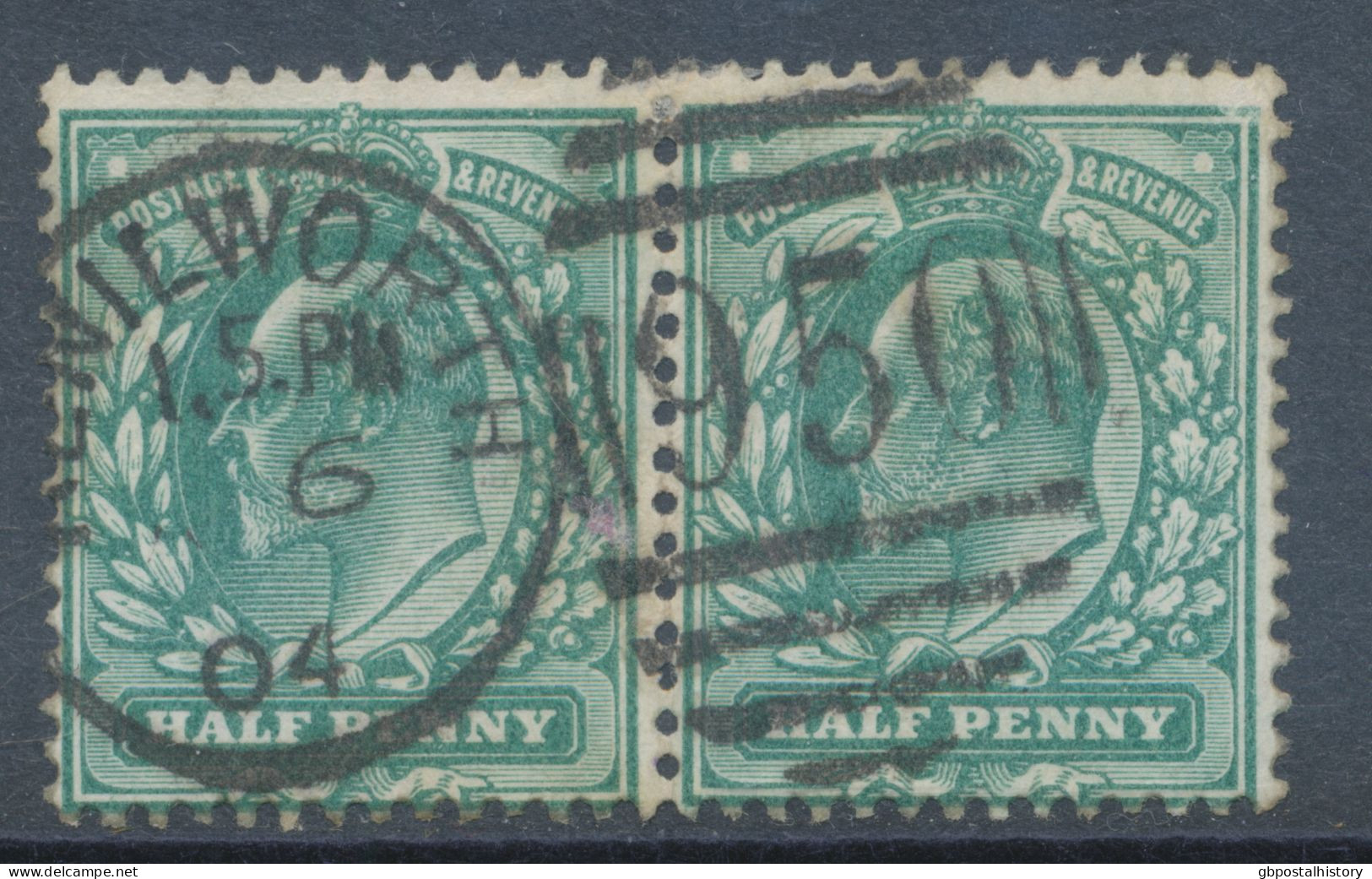 GB EVII ½d Blue-green (pair) VFU With Duplex „KENILWORTH / 950“, Warwickshire (4VOD, Time In Full 1.5.PM – Time Till Now - Used Stamps