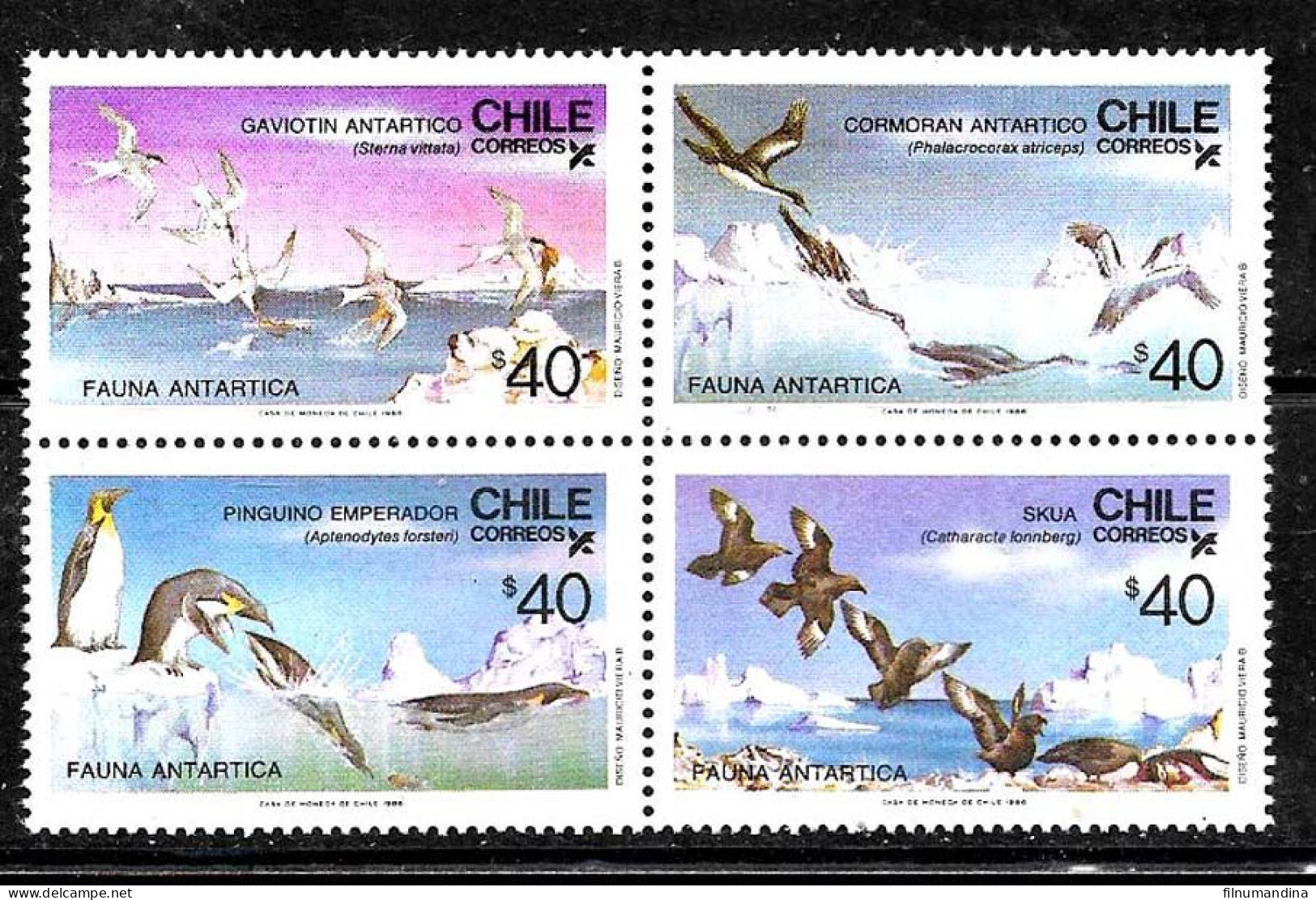 #2596 CHILE 1986 ANTARCTICA ANTARCTIC FAUNA BIRDS,PENGUINS YV 750-3 BLx4 MNH - Altri & Non Classificati