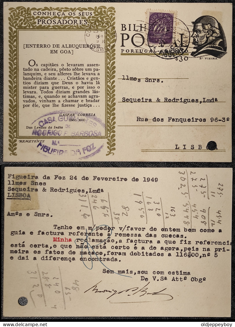 Bilhete Postal Conheça Os Seus Prosadores ENTERRO DE ALBUQUERQUE EM GOA CARIMBO COMERCIAL CASA GUIMARAES FIGUEIRA DA FOZ - Ganzsachen