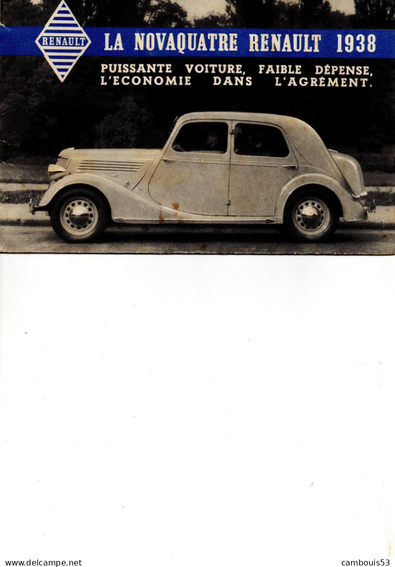 Novaquatre Renault Catalogue Dépliant 1938. - Coches